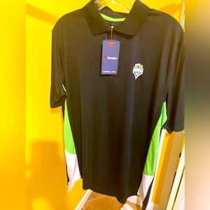 Men's Seattle Sounders FC Fanatics Black side accents in green / white Polo
